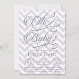Glitter Baby shower Invitation Silver Paars lila Kaart
