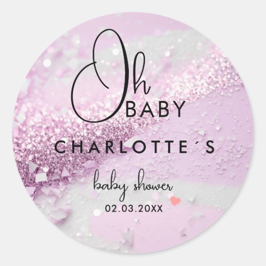 Glitter Baby shower Ronde Sticker (Voorkant)