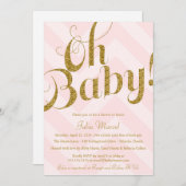 Glitter Baby shower Uitnodiging met roze Chevron (Voorkant / Achterkant)
