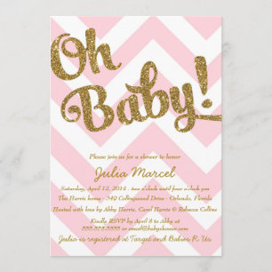 Glitter Baby shower Uitnodiging met roze Chevron