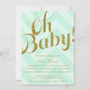 Glitter Baby shower Uitnodiging Mint Chevron