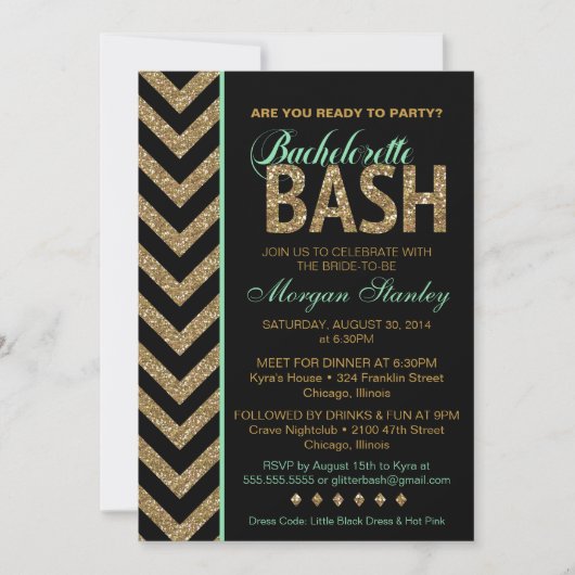 Glitter Bachelorette Bash Invitation MINT Kaart (Voorkant)