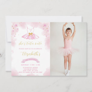 Glitter Ballerina Verjaardagsuitnodiging met foto Kaart