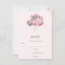 Glitter Ballon Bunch Roze en Zilver RSVP Kaartje