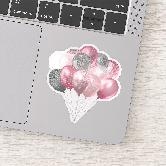 Glitter Ballon Bunch Roze en Zilver Sticker (Detail)
