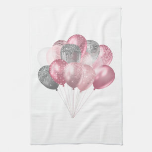 Glitter Ballon Bunch Roze en Zilver Theedoek