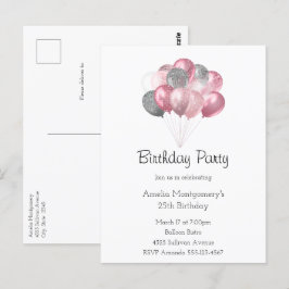 Glitter Ballonnen Boeket Roze en Zilver Verjaardag Briefkaart