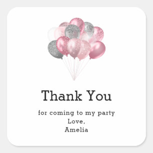 Glitter Ballonnen Roze en Zilver - Party Dank U Vierkante Sticker