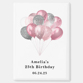 Glitter Ballonnen Roze en Zilver Save the Date Magneet