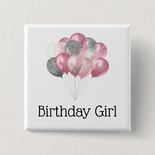 Glitter Ballonnen Roze en Zilveren Verjaardagsmeis Vierkante Button 5,1 Cm