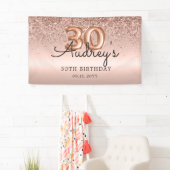 Glitter Balloon Roos Gold 30e Verjaardag Monogram Spandoek (Insitu)