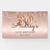 Glitter Balloon Roos Gold 30e Verjaardag Monogram Spandoek (Horizontaal)