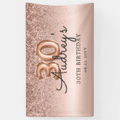Glitter Balloon Roos Gold 30e Verjaardag Monogram Spandoek (Verticaal)