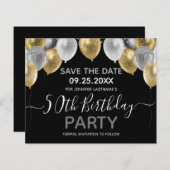 Glitter Balloons 50th Birthday Party Save the Date (Voorkant / Achterkant)