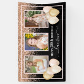 Glitter Balloons Drie Foto's 30th Black Birthday Spandoek (Verticaal)