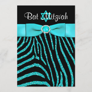 Glitter Bat Mitzvah Invite 3 Kaart