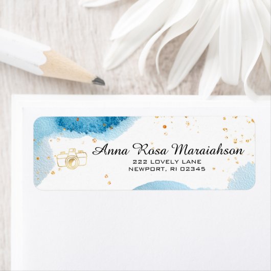 *~*Glitter Beach Nautical Ocean Gold CAMERA Etiket (Insitu)