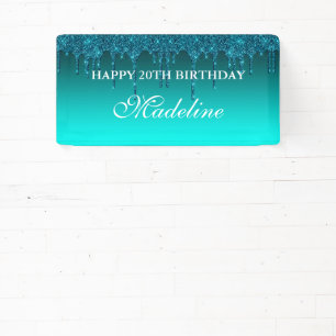 Glitter Birthday-banner op maat voor Blauwgroen dr Spandoek
