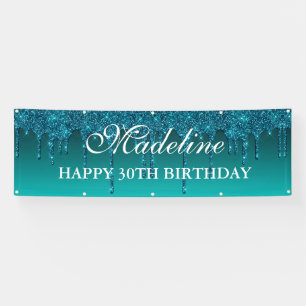 Glitter Birthday-banner op maat voor Blauwgroen dr Spandoek