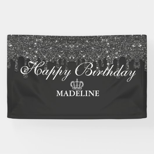 Glitter Birthday, gepersonaliseerd uitstrooien Spandoek (Horizontaal)