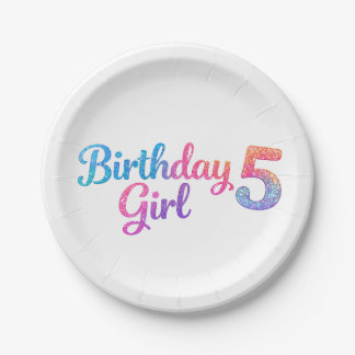 Glitter Birthday Girl 5 Party Plate Papieren Bordje