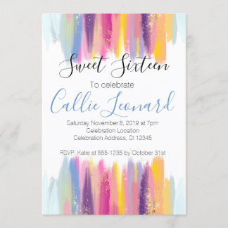 Glitter Birthday, Waterverf met zoete zestien Kaart