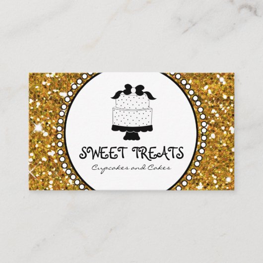 Glitter Black Cake Visitekaartjes (Voorkant)