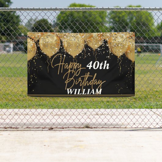 Glitter Black en Gold Happy Birthday Spandoek (Insitu)