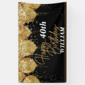 Glitter Black en Gold Happy Birthday Spandoek (Verticaal)