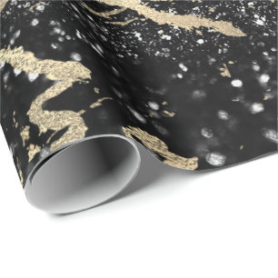 Glitter Black Foxier Gold Marble Shiny Metallic Cadeaupapier