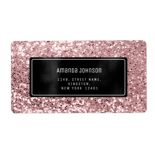 Glitter Black Framed Roos RSVP Adres Boutique Etiket (Voorkant)