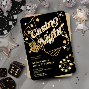 Glitter Black & Gold Sparkling Vegas Casino Night Kaart