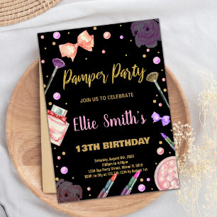 Glitter Black Pamper Party Uitnodigingen Verjaarda