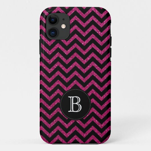 Glitter Black Roze Chevron Stripes iPhone 5 Hoesje (Achterkant)