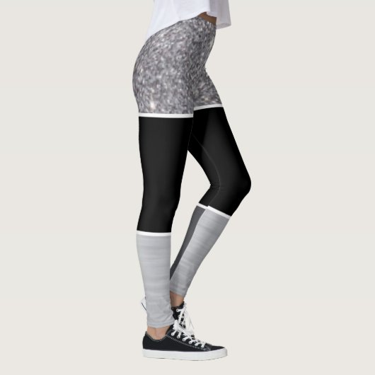 Glitter Black Silver Pattern Afdrukontwerp Leggings (Rechts)