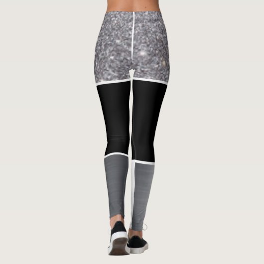 Glitter Black Silver Pattern Afdrukontwerp Leggings (Achterkant)