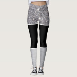 Glitter Black Silver Pattern Afdrukontwerp Leggings