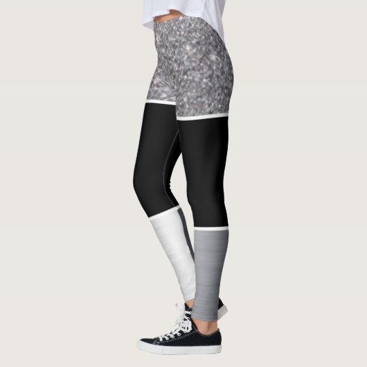 Glitter Black Silver Pattern Afdrukontwerp Leggings (Links)