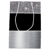 Glitter Black Silver Pattern Afdrukontwerp Medium Cadeauzakje (Achterkant)