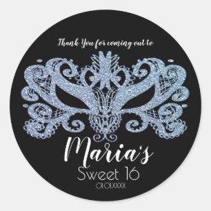 Glitter Blauwe Maskerade Masker Feest Favor Ronde Sticker