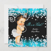 Glitter Blauwgroen Blue Black Girl Baby shower Bru Kaart (Voorkant)