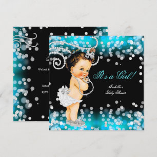 Glitter Blauwgroen Blue Black Girl Baby shower Bru Kaart