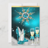 Glitter Blauwgroen High Heels Silver Gold Champagn Kaart (Achterkant)