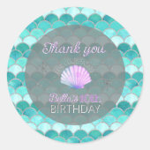 Glitter Blauwgroen Zeemeermin Schalen Verjaardag D Ronde Sticker (Voorkant)