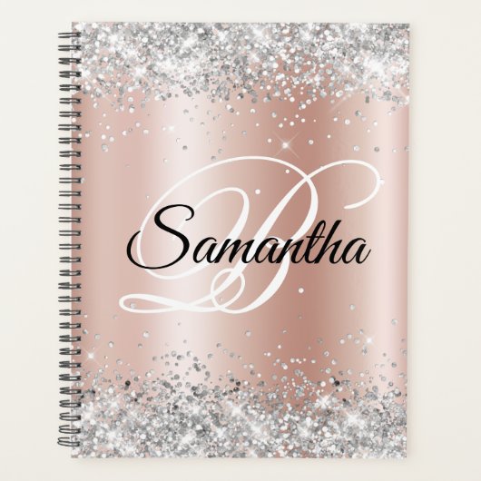 Glitter Bleek Roos Gold Foil Monogram Planner (Voorkant)