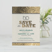 Glitter Bling Save the Date Aankondiging (goud) (Staand voorkant)
