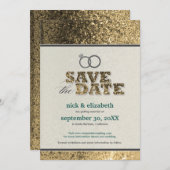 Glitter Bling Save the Date Aankondiging (goud) (Voorkant / Achterkant)