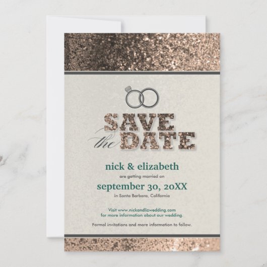 Glitter Bling Save the Date Aankondiging (koper) (Voorkant)