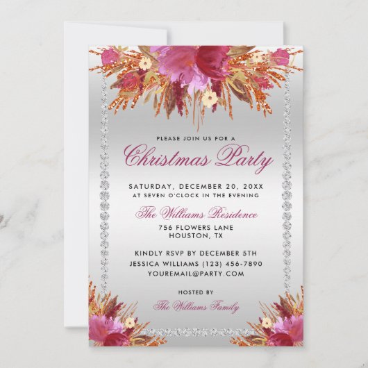 Glitter bloemen, diamant ingelijst kerstfeest in kaart (Voorkant)