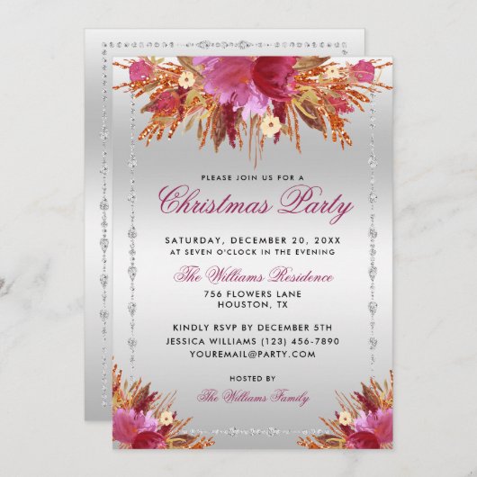 Glitter bloemen, diamant ingelijst kerstfeest in kaart (Voorkant / Achterkant)